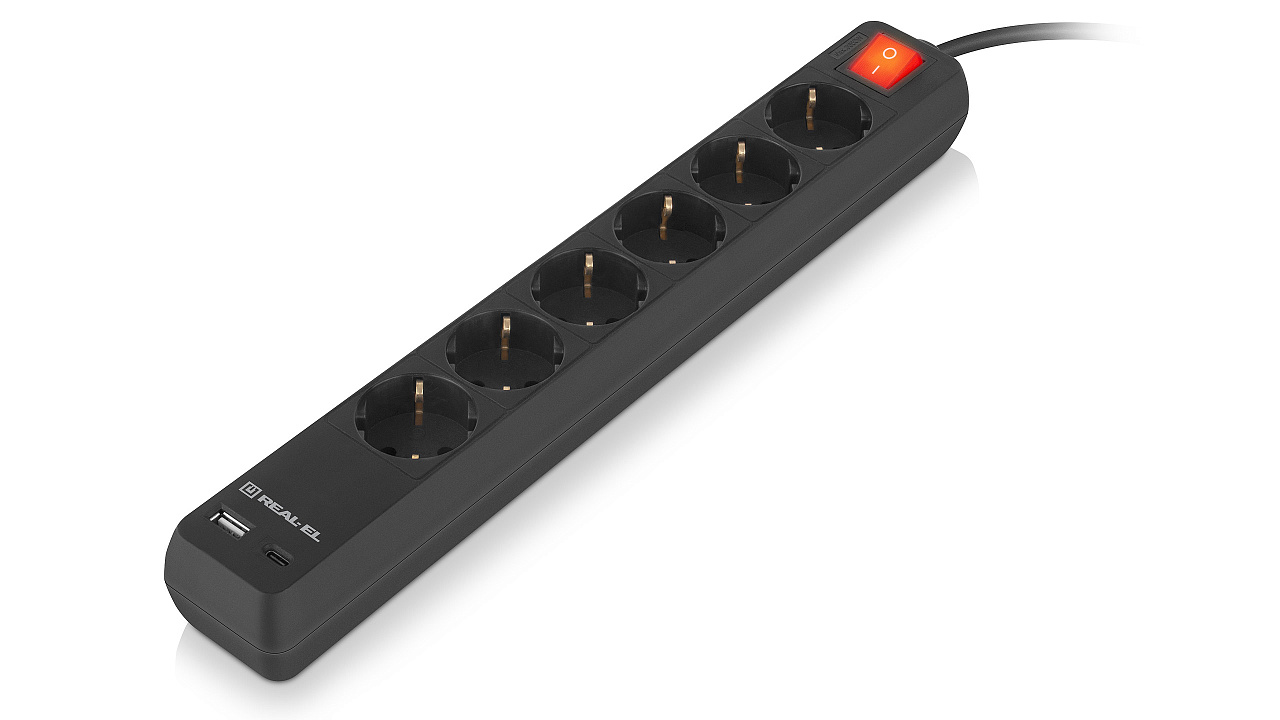 Фільтр мережевий REAL-EL RS-PROTECT 605, 6 розеток 3 м, black (EL122300041)
